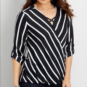 Maurices striped wrap front top black and white